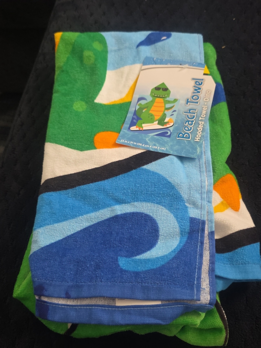 Children's Dino Hooded Beach Towel - Blue & Green